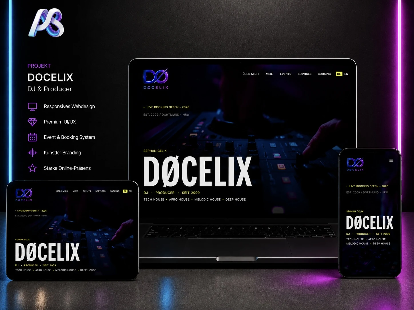 DØCELIX — Live DJ Website on Mac, iPad & iPhone